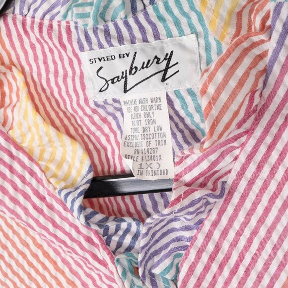 Styled by Saybury VTG House Dress 1X Womens Robe Seersucker Striped  Ruffle - Picture 5 of 6